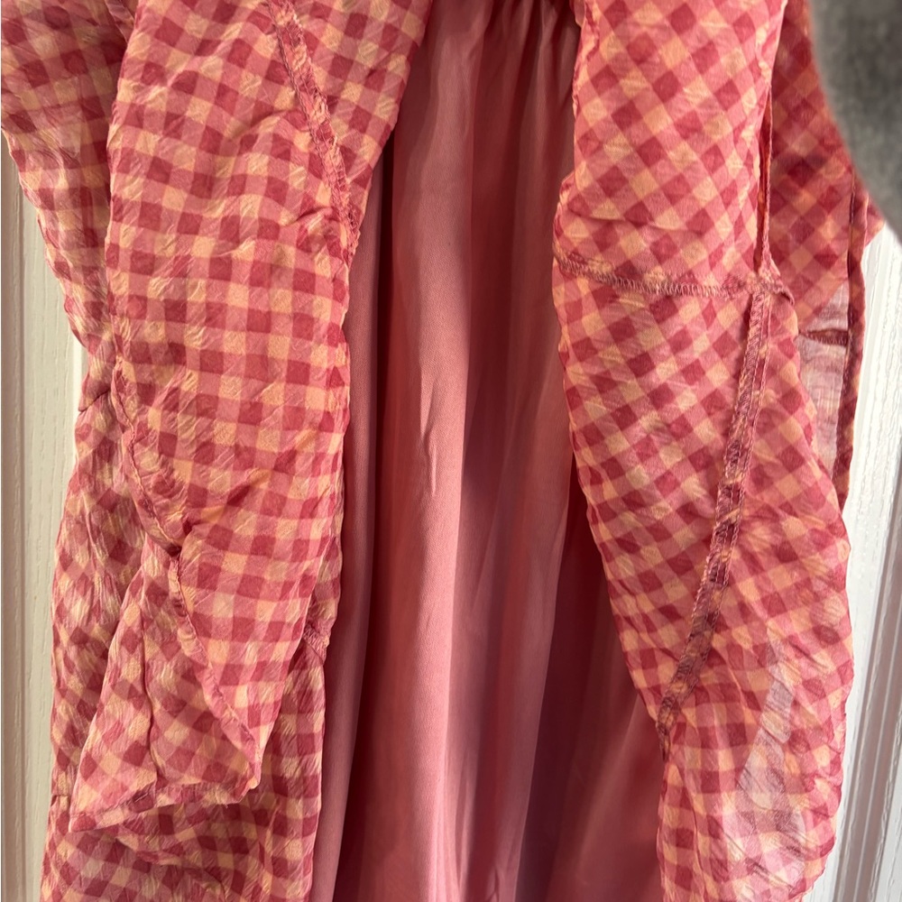 Women’s boho pink red plaid pattern dress Size S made by Rewind, BNWT - Picture 5 of 6